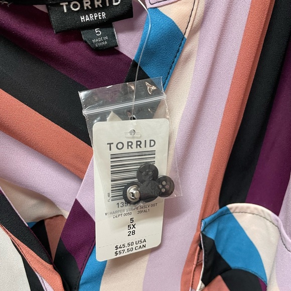 NWT Torrid size 5x (28W) Harper Georgette Pullover 3/4 Sleeve Blouse striped - Picture 4 of 4